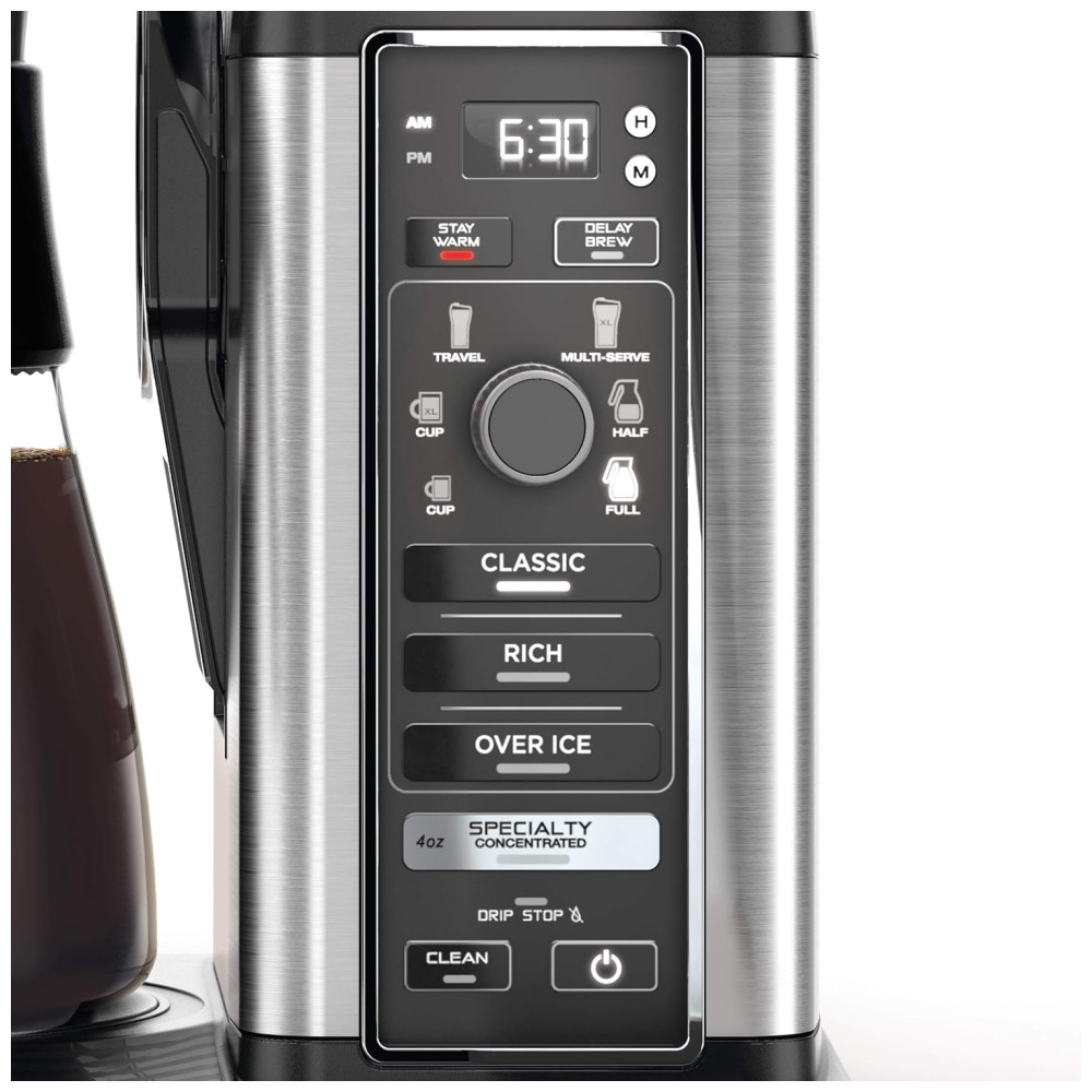 Cafeteira Elétrica Programável Especial, com Jarra de Vidro de 50 Oz, Acabamento e Aço Inoxidável, NINJA CM401, Preto