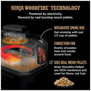 Grill Elétrico Defumador Inteligente7 em 1 com Bluetooth e Controle via APP, Ninja OG951 Woodfire Pro