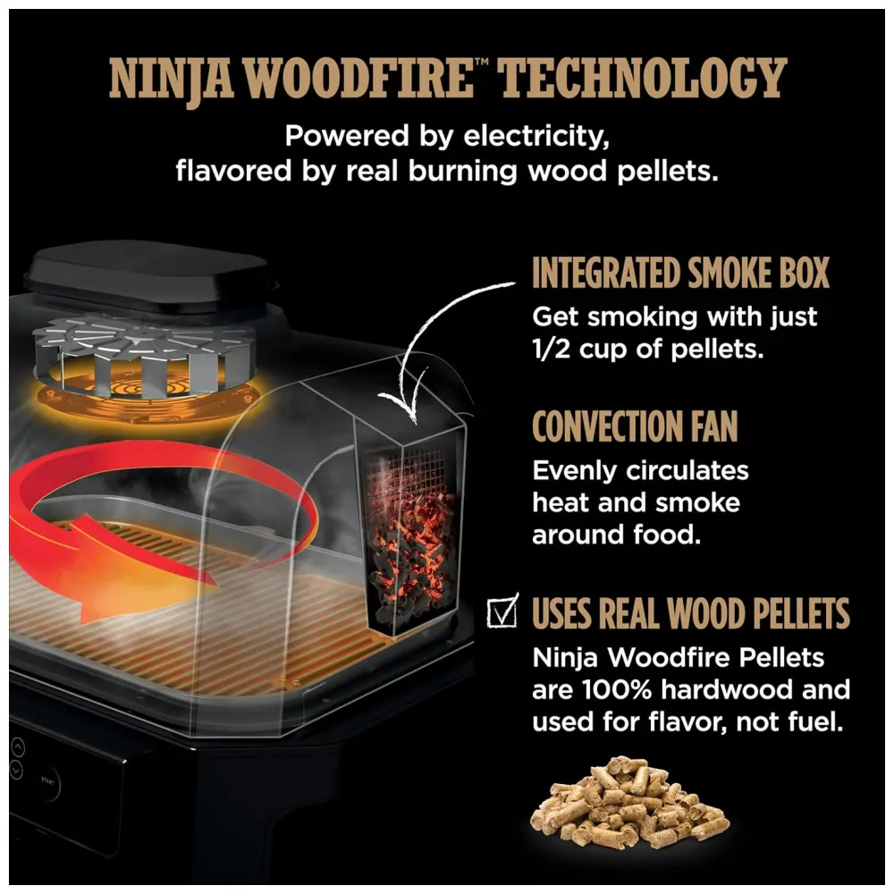 Grill Elétrico Defumador Inteligente7 em 1 com Bluetooth e Controle via APP, Ninja OG951 Woodfire Pro