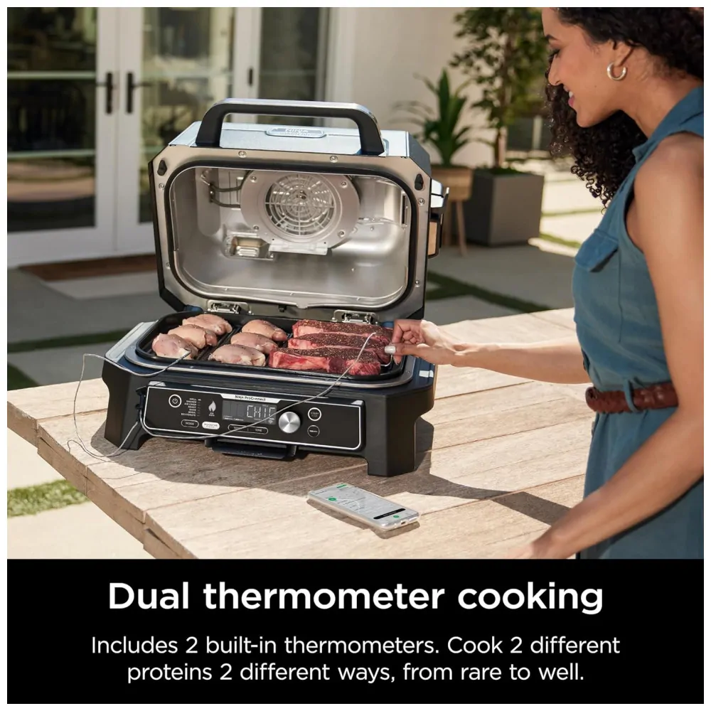 Grill Elétrico Defumador Inteligente7 em 1 com Bluetooth e Controle via APP, Ninja OG951 Woodfire Pro