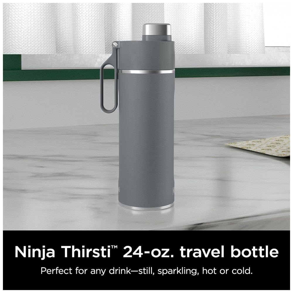 Garrafa Térmica para Água 710mL em Aço Inoxidável, à Prova de Vazamentos e Aguenta Quente por Horas, Ninja DW2401GY, Cinza