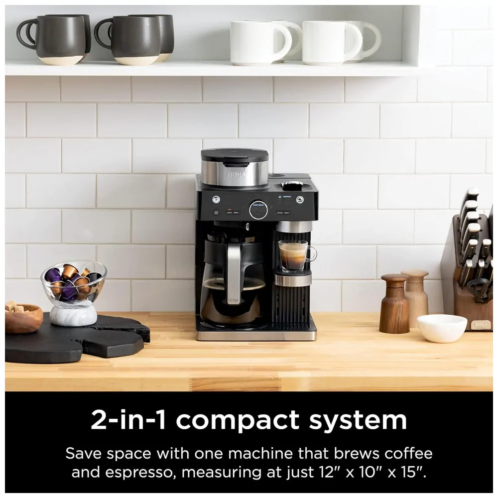 Máquina de Café Expresso Barista CFN601 até 12 Xícaras, Aço Inoxidável, 110v, NINJA, Preto