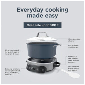 Panela Elétrica 6 Litros 8 em 1 Substitui 10 Ferramentas de Cozinha, 110V 1400W, Ninja MC1101, Azul