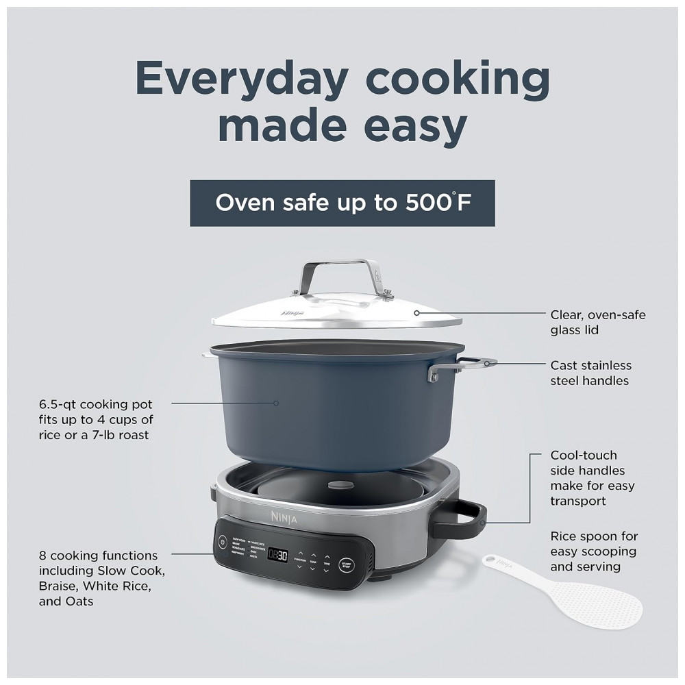 Panela Elétrica 6 Litros 8 em 1 Substitui 10 Ferramentas de Cozinha, 110V 1400W, Ninja MC1101, Azul