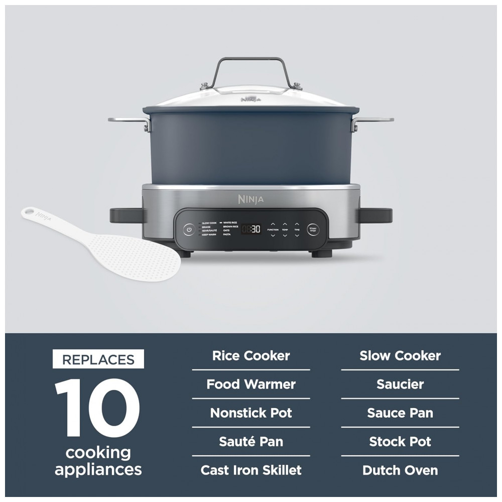 Panela Elétrica 6 Litros 8 em 1 Substitui 10 Ferramentas de Cozinha, 110V 1400W, Ninja MC1101, Azul