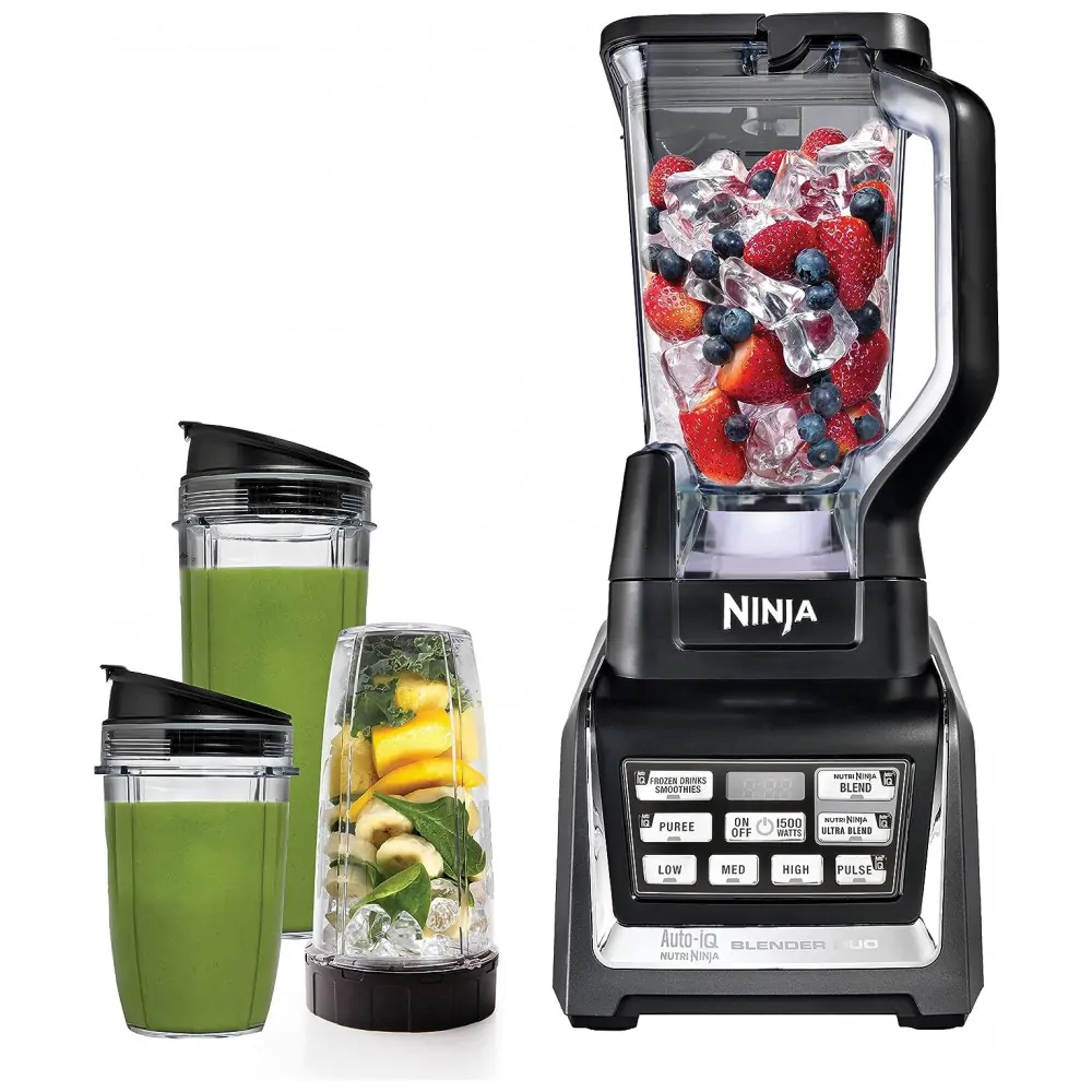 Liquidificador de Bancada 2L com Base Auto IQ e 3 Copos para Viagem, 110V 1200W, NINJA BL642, Preto