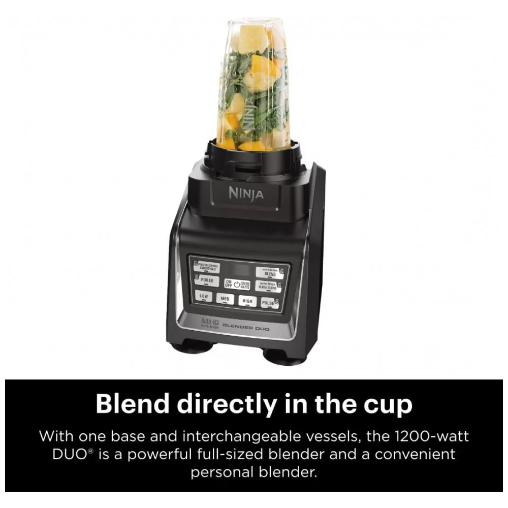 Liquidificador de Bancada 2L com Base Auto IQ e 3 Copos para Viagem, 110V 1200W, NINJA BL642, Preto