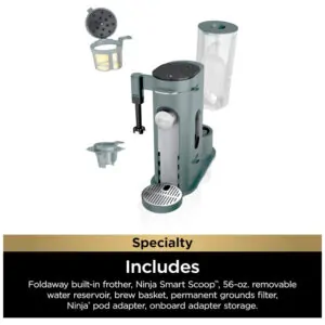 Cafeteira Programável 4 em 1 para Capsulas ou Café Moído, Frio ou Quente com Batetor de Leite, 110V Ninja PB051SG, Verde