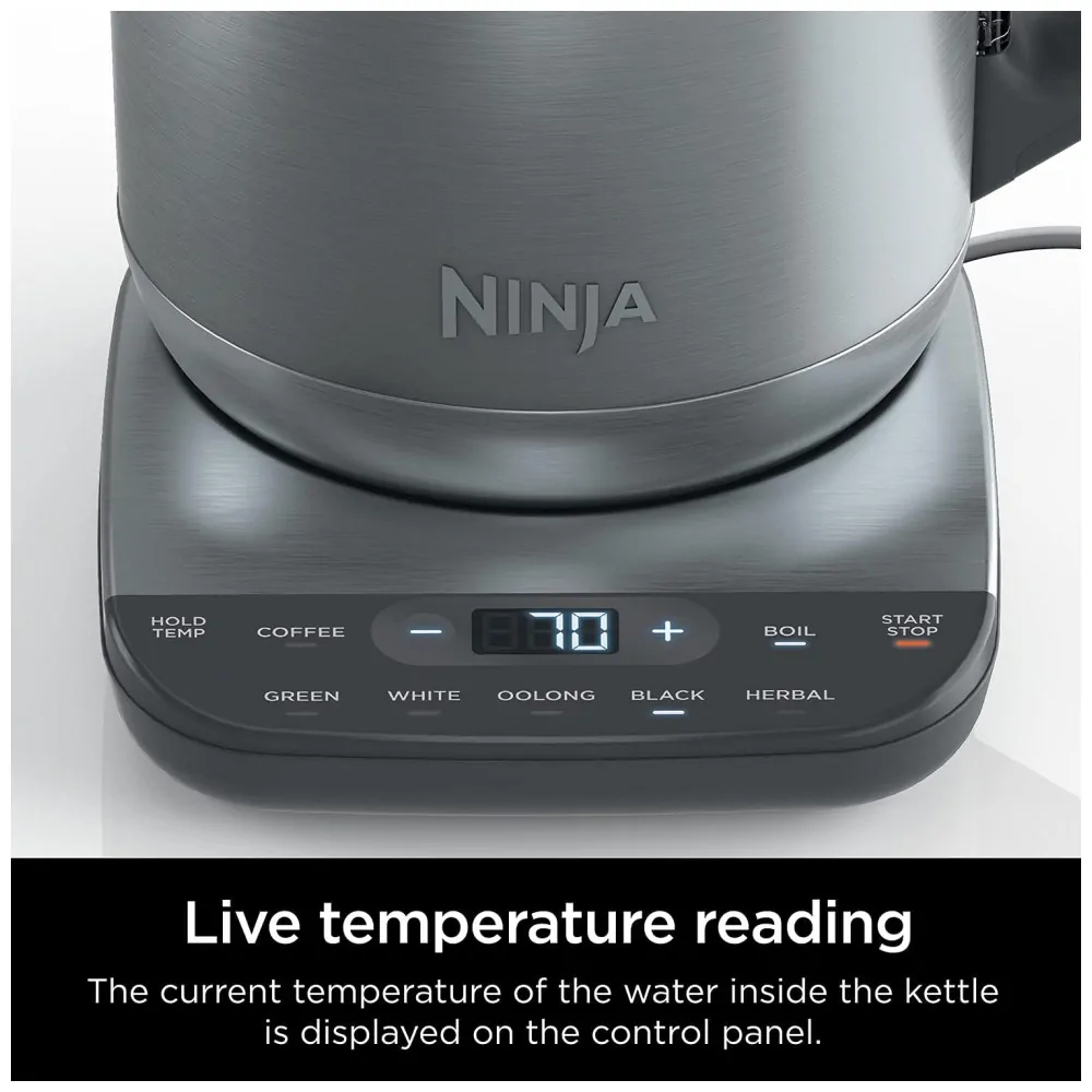 Chaleira Elétrica 1.7L com Controle de Temperatura, 1500W, 110v, NINJA KT200, Prateado