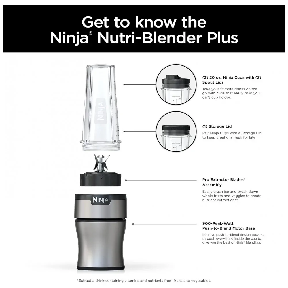 Liquidificador Pessoal 600 mL para Vitaminas 900W, 110v, NINJA BN301, Cinza