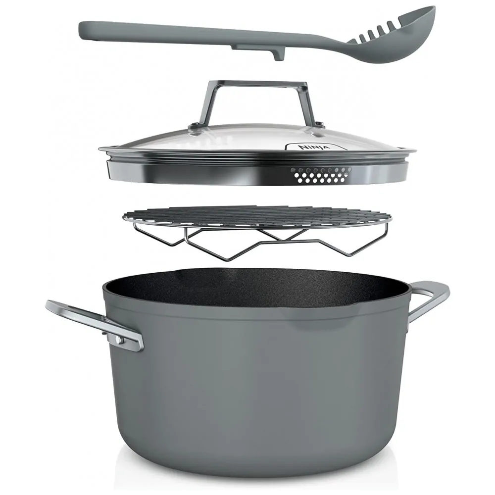 Panela Antiaderente 7L Pode ir Ao Forno Suporta até 260C Aço Inoxidável, NINJA CW202GY, Cinza
