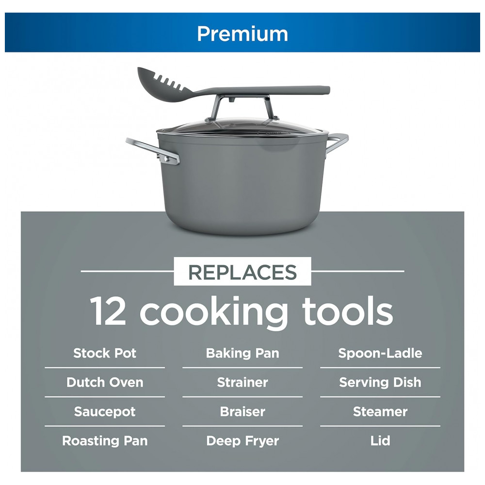 Panela Antiaderente 7L Pode ir Ao Forno Suporta até 260C Aço Inoxidável, NINJA CW202GY, Cinza