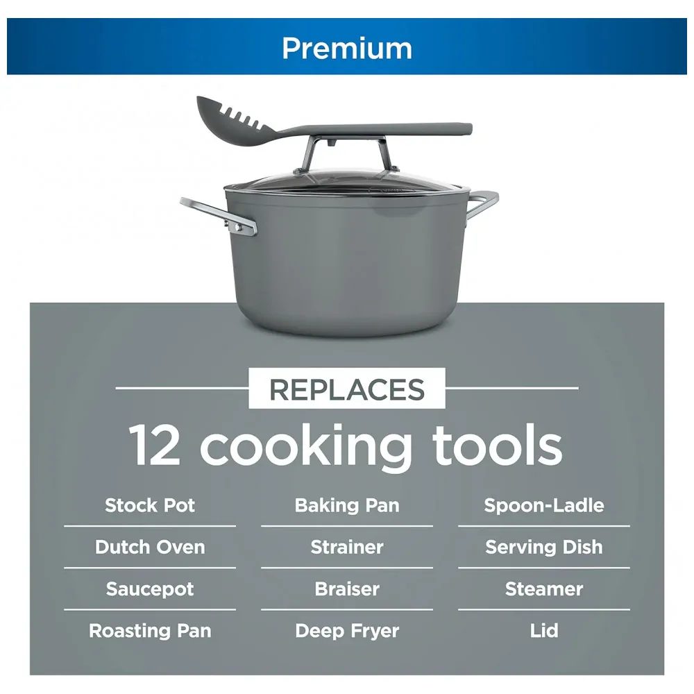 Panela Antiaderente 7L Pode ir Ao Forno Suporta até 260C Aço Inoxidável, NINJA CW202GY, Cinza