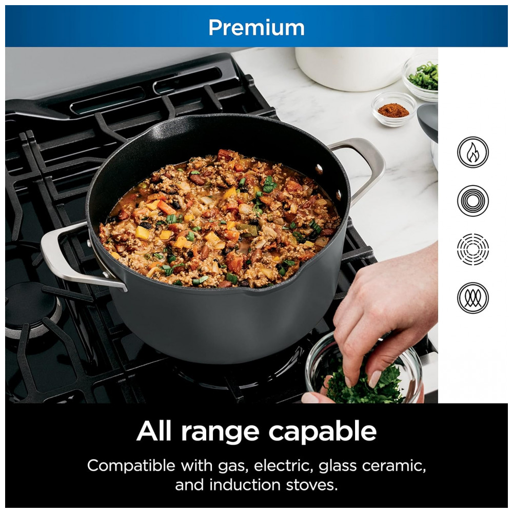 Panela Antiaderente 7L Pode ir Ao Forno Suporta até 260C Aço Inoxidável, NINJA CW202GY, Cinza