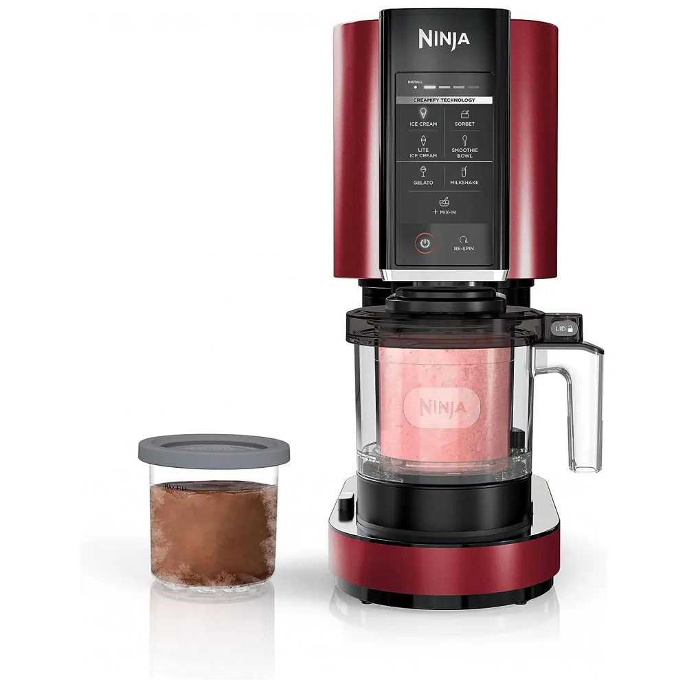 ectqlh5dcsk90b_0.jpg - Ninja NC301 CREAMi Máquina de Sorvete Automática 473 mL de Capacidade com Painel de Controle e 7 Configurações, 110V, Vermelha