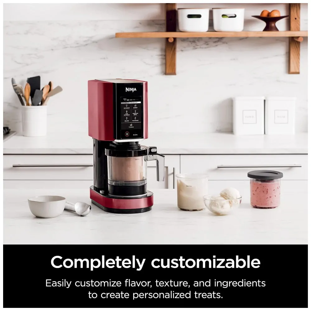 ectqlh5dcsk90b_3.jpg - Ninja NC301 CREAMi Máquina de Sorvete Automática 473 mL de Capacidade com Painel de Controle e 7 Configurações, 110V, Vermelha