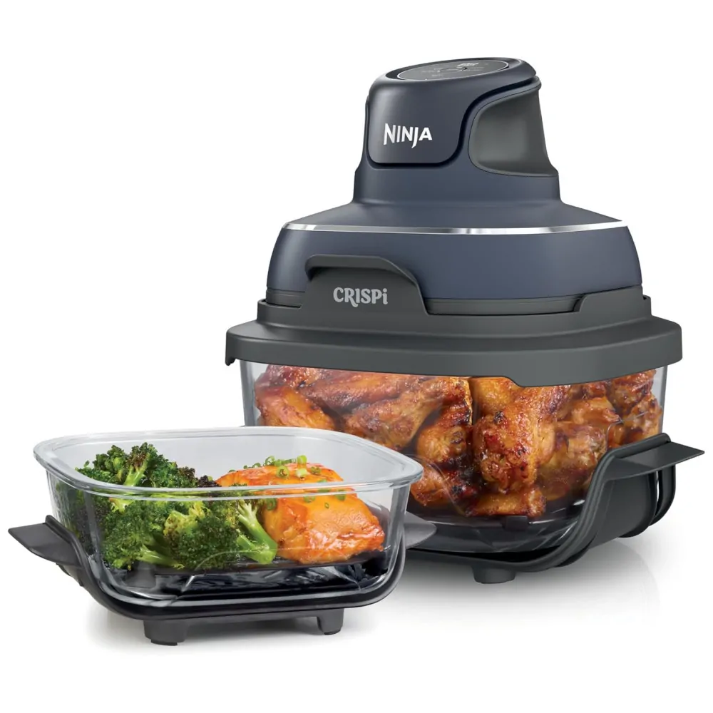 ectq6dw8dddd0b_0.jpg - Fritadeira Elétrica Air Fryer Tudo em Um com 2 Recipientes de Vidro 3.7L e 1.4L e Tampas, 110V 1500W, Ninja Crispi FN101GY, Cinza