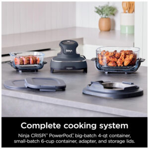 ectq6dw8dddd0b_1.jpg - Fritadeira Elétrica Air Fryer Tudo em Um com 2 Recipientes de Vidro 3.7L e 1.4L e Tampas, 110V 1500W, Ninja Crispi FN101GY, Cinza