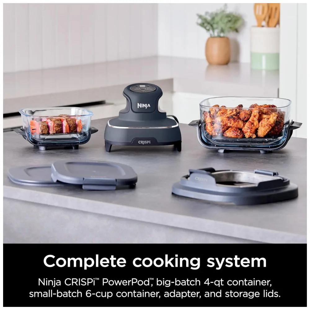 ectq6dw8dddd0b_1.jpg - Fritadeira Elétrica Air Fryer Tudo em Um com 2 Recipientes de Vidro 3.7L e 1.4L e Tampas, 110V 1500W, Ninja Crispi FN101GY, Cinza