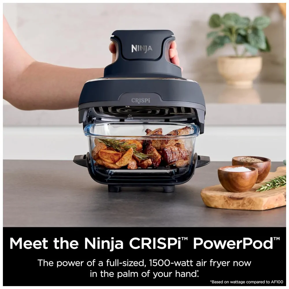 ectq6dw8dddd0b_2.jpg - Fritadeira Elétrica Air Fryer Tudo em Um com 2 Recipientes de Vidro 3.7L e 1.4L e Tampas, 110V 1500W, Ninja Crispi FN101GY, Cinza