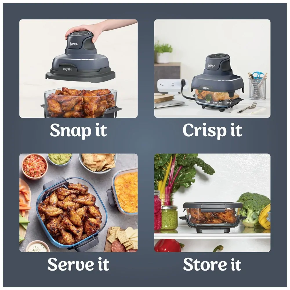 ectq6dw8dddd0b_6.jpg - Fritadeira Elétrica Air Fryer Tudo em Um com 2 Recipientes de Vidro 3.7L e 1.4L e Tampas, 110V 1500W, Ninja Crispi FN101GY, Cinza