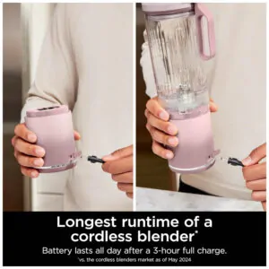 ectqh6c9y8bd0b_1.jpg - Liquidificador Portátil sem Fio 500mL com 3 Programas, À prova de Vazamento, 11V, Ninja Blast Max, BC251PK, Rosa