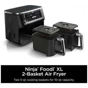 Fritadeira a Ar Ninja DZ550 Foodi Zona Dupla 6 em 1 Termômetro Inteligente Preta 9,5L 120V