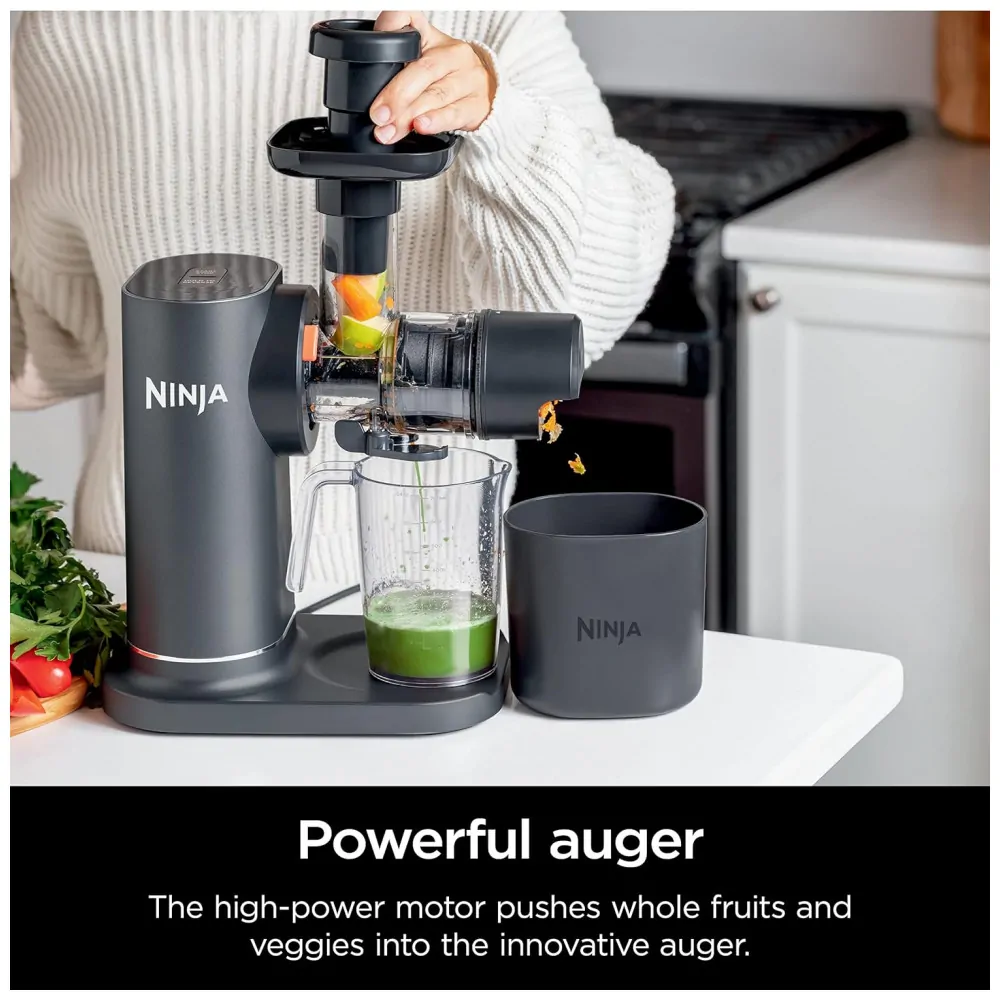 Centrifuga de Frutas em Aço Inoxidável com Controle Total de Polpa, 110V, Ninja JC151, Cinza Escuro e Preto