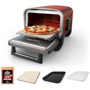 Forno Elétrico Portátil Externo para Pizza 8 em 1 de Alta Temperatura 110V 1760W, Ninja OO101 Woodfire, Vermelho