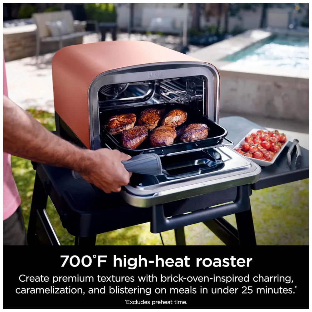 Forno Elétrico Portátil Externo para Pizza 8 em 1 de Alta Temperatura 110V 1760W, Ninja OO101 Woodfire, Vermelho