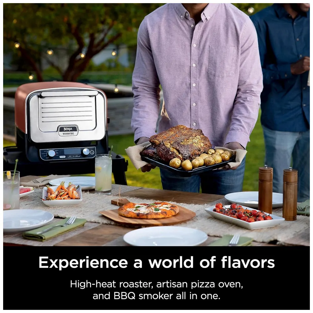 Forno Elétrico Portátil Externo para Pizza 8 em 1 de Alta Temperatura 110V 1760W, Ninja OO101 Woodfire, Vermelho
