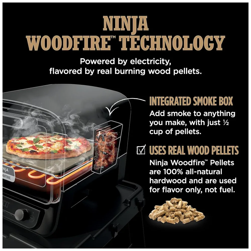 Forno Elétrico Portátil Externo para Pizza 8 em 1 de Alta Temperatura 110V 1760W, Ninja OO101 Woodfire, Vermelho