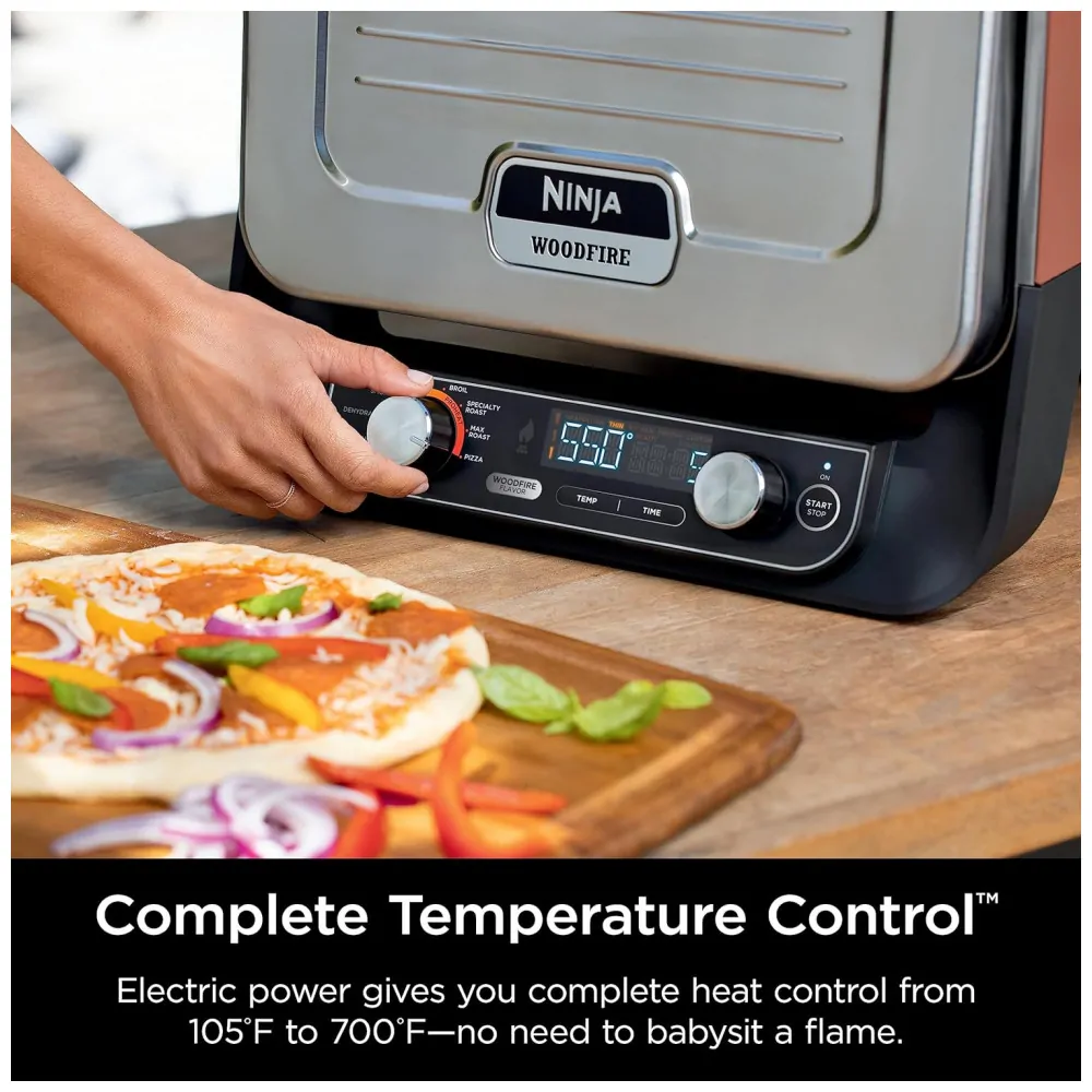 Forno Elétrico Portátil Externo para Pizza 8 em 1 de Alta Temperatura 110V 1760W, Ninja OO101 Woodfire, Vermelho