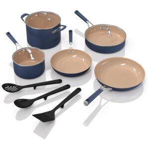 Conjunto de Panelas de Cerâmica com 11 Peças e Cabo Confortável, Ninja CW49011, Azul