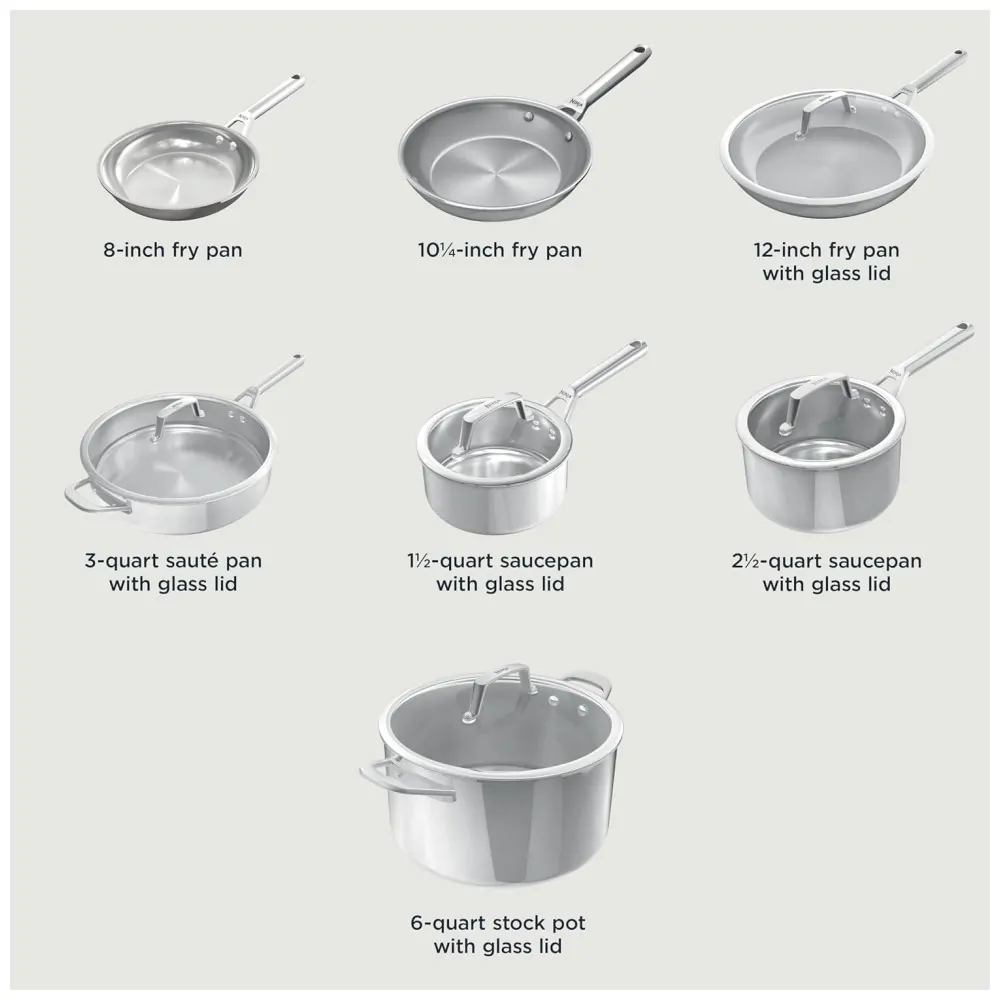 Conjunto de Panelas Ninja EverClad C99012 Aço Inox Tri Ply 12 Peças Comercial Forno 315 C