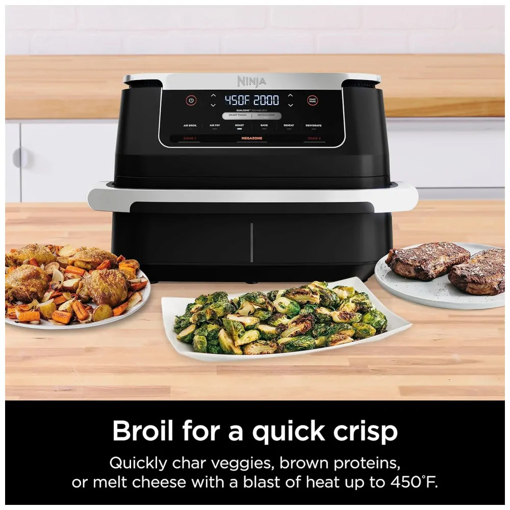 Fritadeira Elétrica Air Fryer 6 em 1, 7 Litros com Divisor de Cesta para Proteínas Grandes e Refeições Completas, 110V 1690W, Ninja DZ071, Preta