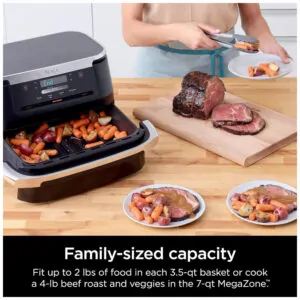 Fritadeira Elétrica Air Fryer 6 em 1, 7 Litros com Divisor de Cesta para Proteínas Grandes e Refeições Completas, 110V 1690W, Ninja DZ071, Preta