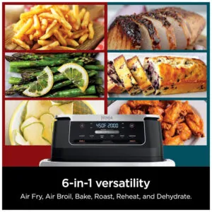 Fritadeira Elétrica Air Fryer 6 em 1, 7 Litros com Divisor de Cesta para Proteínas Grandes e Refeições Completas, 110V 1690W, Ninja DZ071, Preta
