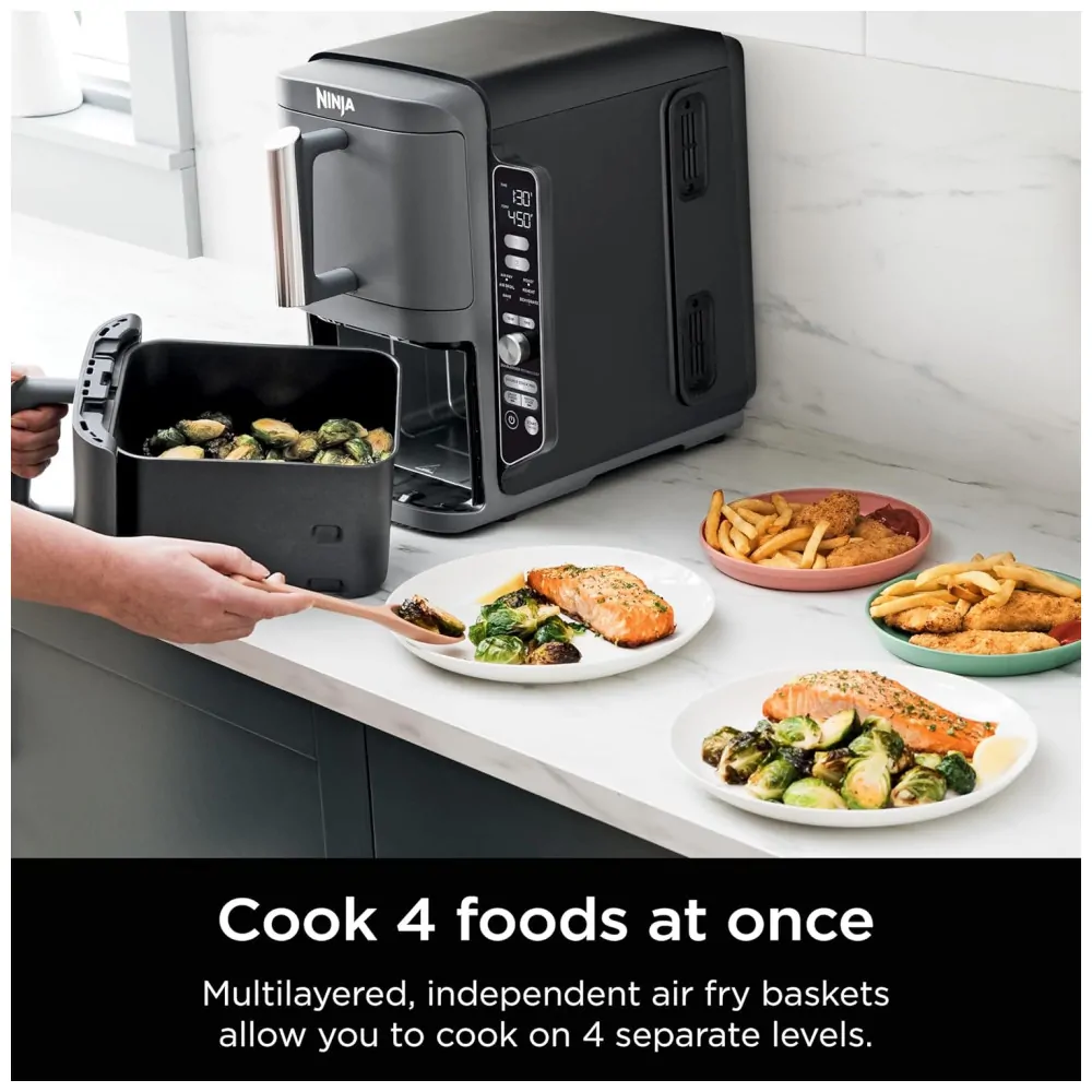 Fritadeira de Ar Air Fryer Dupla 9,3 Litros com Tecnologia DoubleStack Cozinha 4 Alimentos Simultaneamente, 110V 1690W, Ninja SL401, Cinza