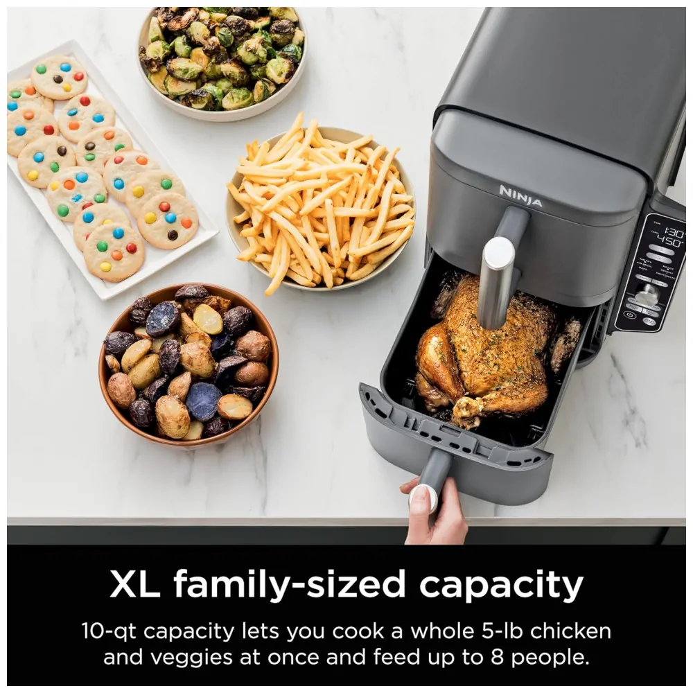 Fritadeira de Ar Air Fryer Dupla 9,3 Litros com Tecnologia DoubleStack Cozinha 4 Alimentos Simultaneamente, 110V 1690W, Ninja SL401, Cinza