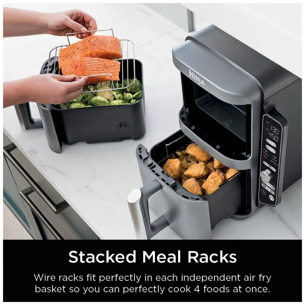 Fritadeira de Ar Air Fryer Dupla 9,3 Litros com Tecnologia DoubleStack Cozinha 4 Alimentos Simultaneamente, 110V 1690W, Ninja SL401, Cinza