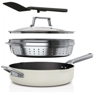 Frigideira Antiaderente 14 em 1 com Espátula e Tampa de Vidro, Ninja CW102WH, Branca Baunilha