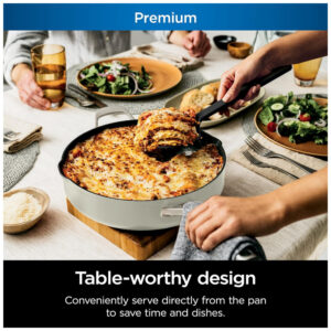 Frigideira Antiaderente 14 em 1 com Espátula e Tampa de Vidro, Ninja CW102WH, Branca Baunilha