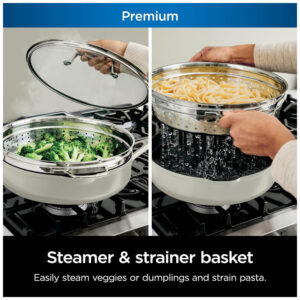 Frigideira Antiaderente 14 em 1 com Espátula e Tampa de Vidro, Ninja CW102WH, Branca Baunilha