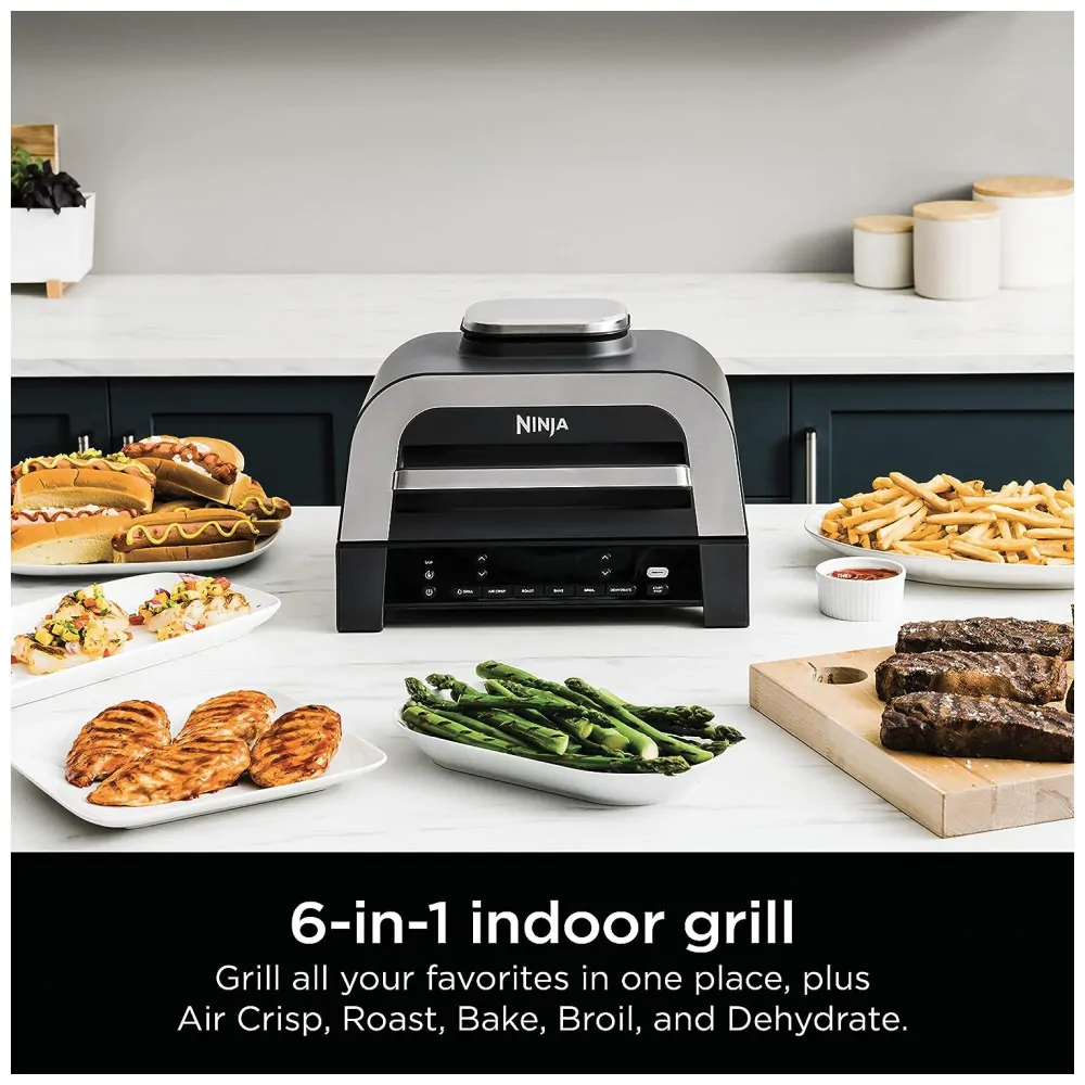 ectq7xwg5s3b0b_1.jpg - Grill Elétrico com Função AirFryer 6 em 1 e Controle Digital Inteligente, Ninja DG551, 110V 1760W, Prata