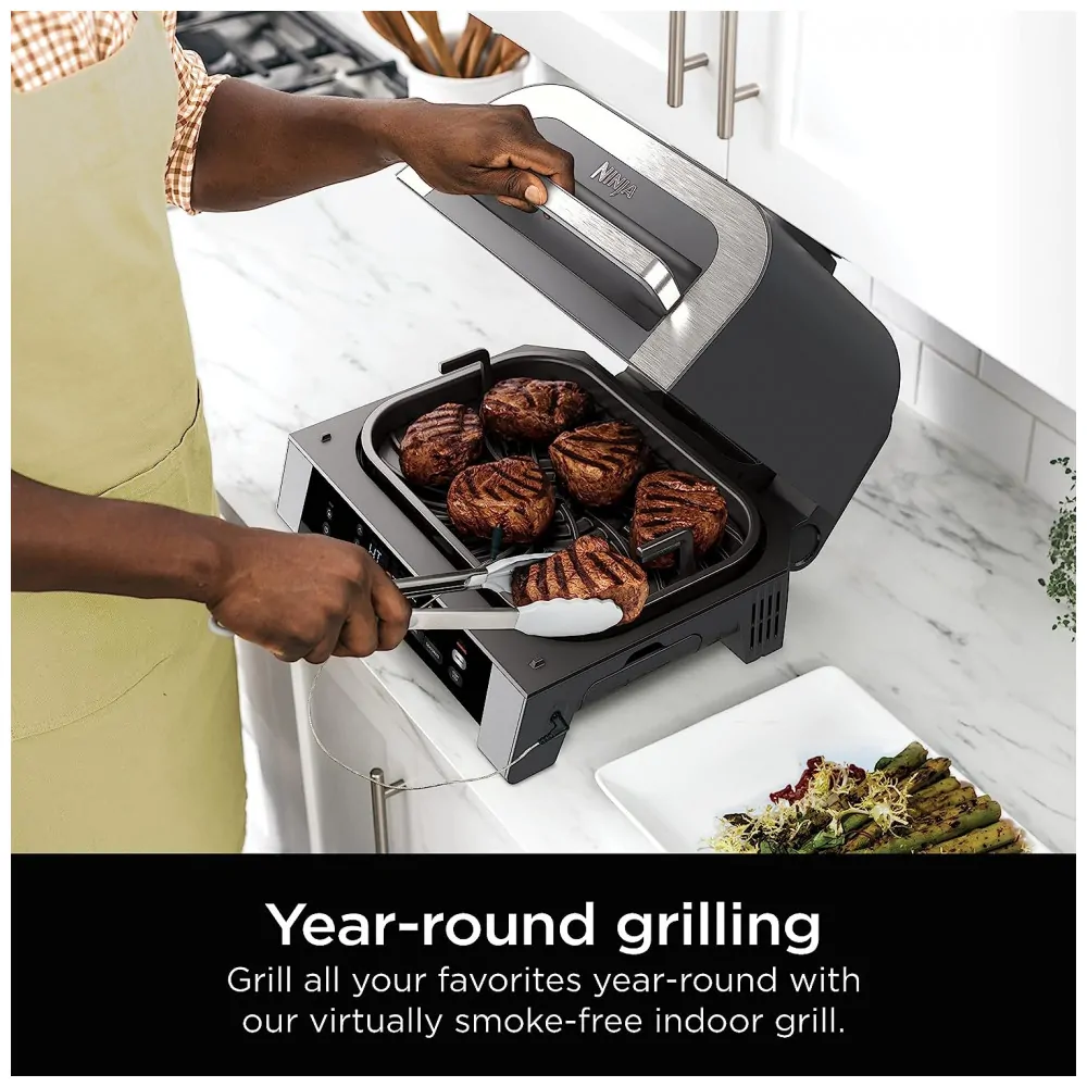 ectq7xwg5s3b0b_2.jpg - Grill Elétrico com Função AirFryer 6 em 1 e Controle Digital Inteligente, Ninja DG551, 110V 1760W, Prata