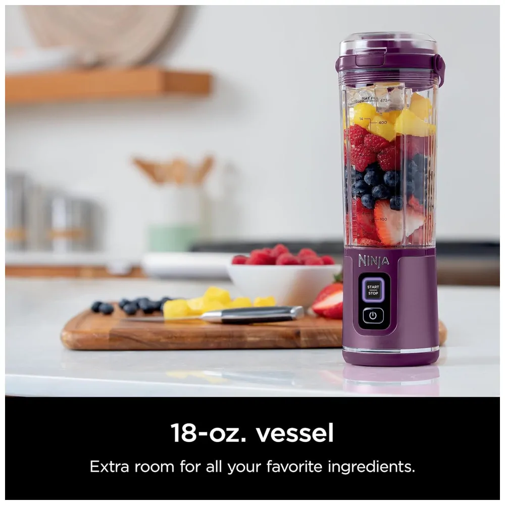 Liquidificador Portátil 530 mL para Vitaminas, Recarregável USB, 110V, Ninja BC151CR, Roxo