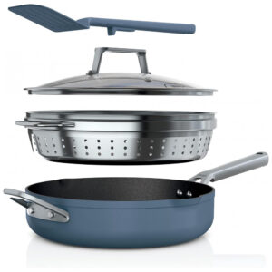 Frigideira Antiaderente 14 em 1 com Espátula e Tampa de Vidro, Ninja CW102BL, Azul