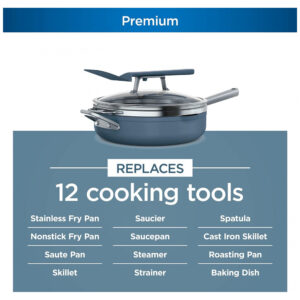 Frigideira Antiaderente 14 em 1 com Espátula e Tampa de Vidro, Ninja CW102BL, Azul