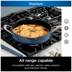 Frigideira Antiaderente 14 em 1 com Espátula e Tampa de Vidro, Ninja CW102BL, Azul